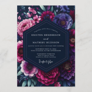 Navy Blue Sumptuous Floral Wedding Invitation
