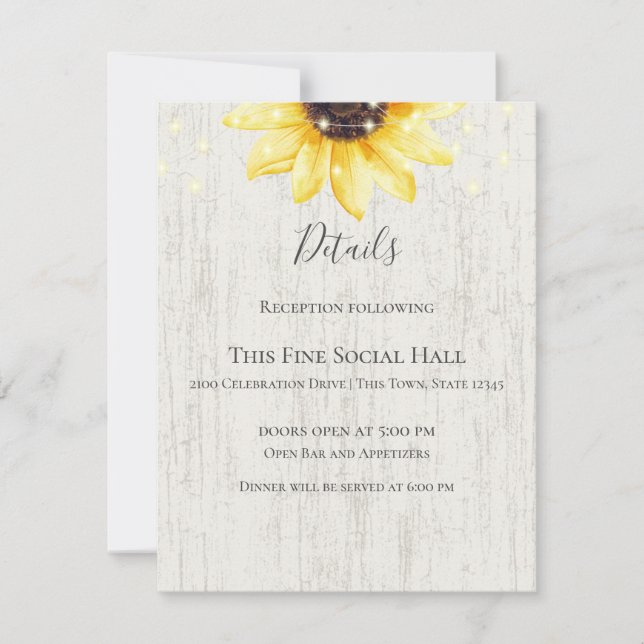 Navy Blue Sunflower and Lights Rustic Wedding Invi Invitation (Front)