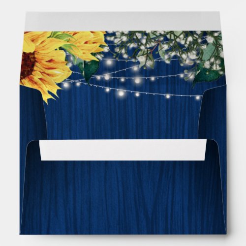 Navy Blue Sunflower Babys Breath Lights Rustic Envelope