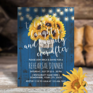 Navy Blue Sunflower Barn Wedding Rehearsal Dinner Invitation