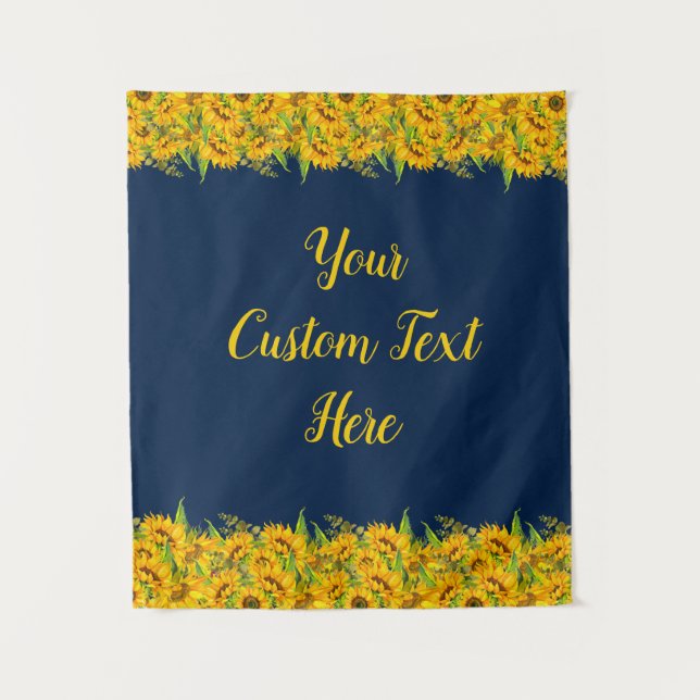 Navy Blue Sunflower Birthday Backdrop Photo Booth (Front)