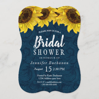 Navy Blue Sunflower Bridal Shower Invitation