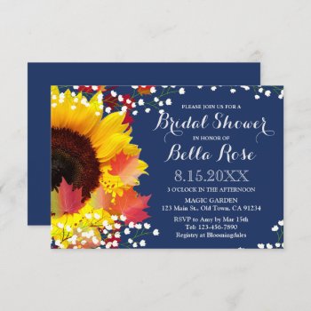 Navy Blue Sunflower Bridal Shower Invitation by FancyMeWedding at Zazzle
