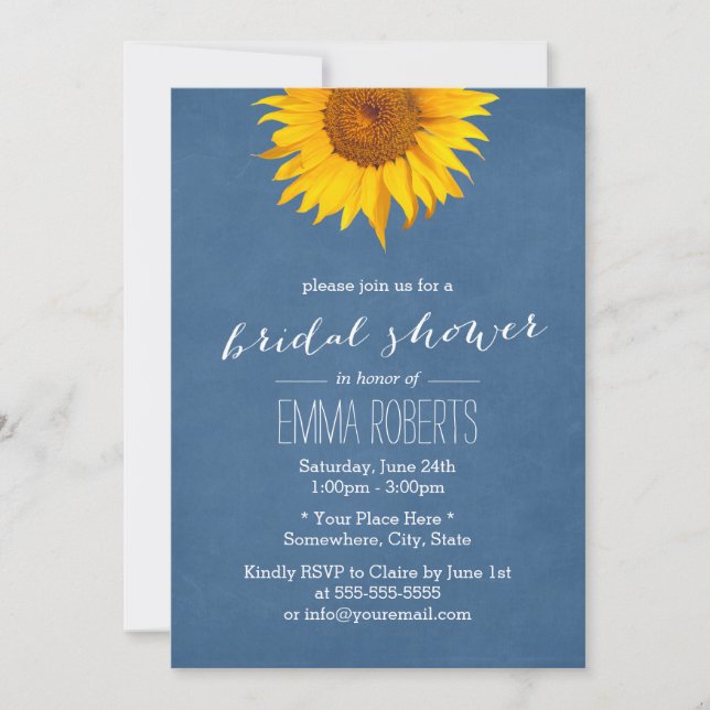 Navy Blue Sunflower Bridal Shower Invitations (Front)