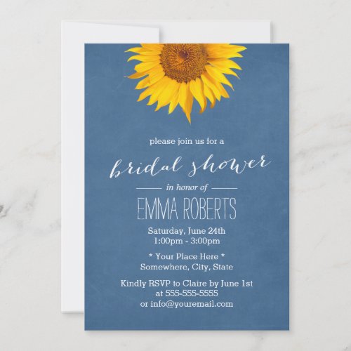 Navy Blue Sunflower Bridal Shower Invitations 5" X 7" Invitation Card