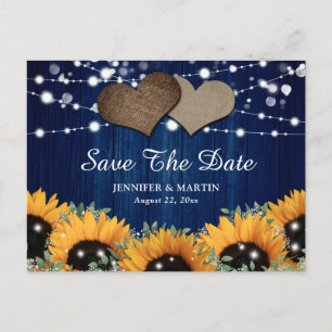 Navy Blue Sunflower Eucalyptus Baby's Breath Announcement Postcard