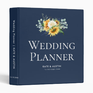 navy blue sunflower floral wedding planner 3 ring binder