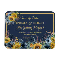 Navy Blue Sunflower Floral Wedding Save Date