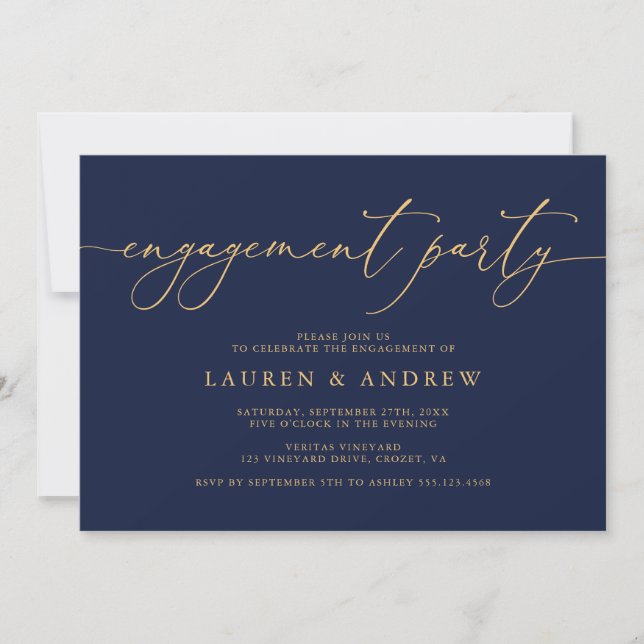 Navy Blue & Sunflower Gold Engagement Party Invitation (Front)