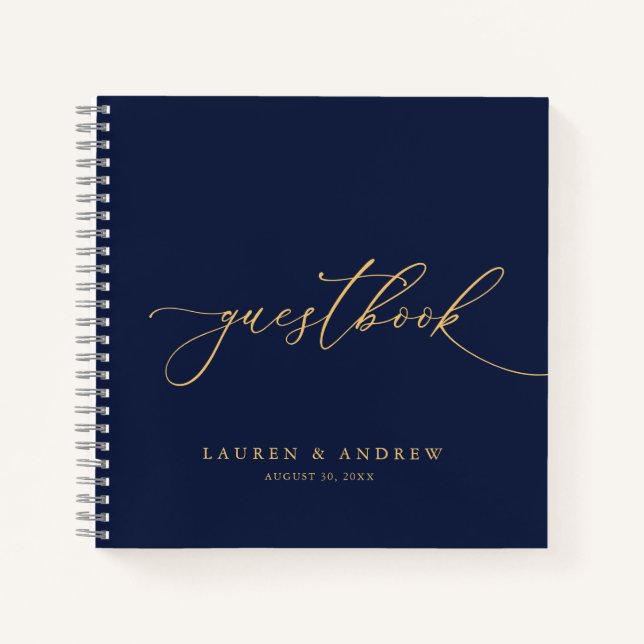 Navy Blue & Sunflower Gold Wedding Guestbook Notebook (Front)