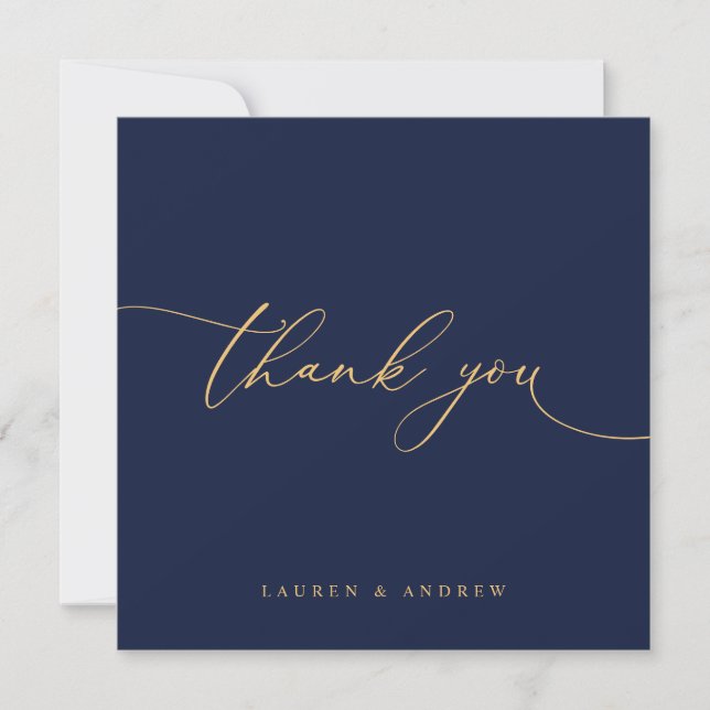 Navy Blue & Sunflower Gold Wedding Thank You Card (Front)