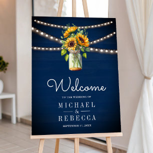 Navy Blue Sunflower Mason Jar Wedding Welcome Sign