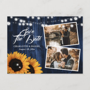 Navy Blue Sunflower Photo Wedding Save The Date Announcement Postcard