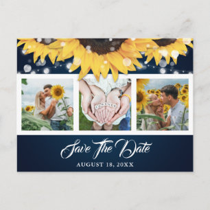 Navy Blue Sunflower Photo Wedding Save The Date Announcement Postcard