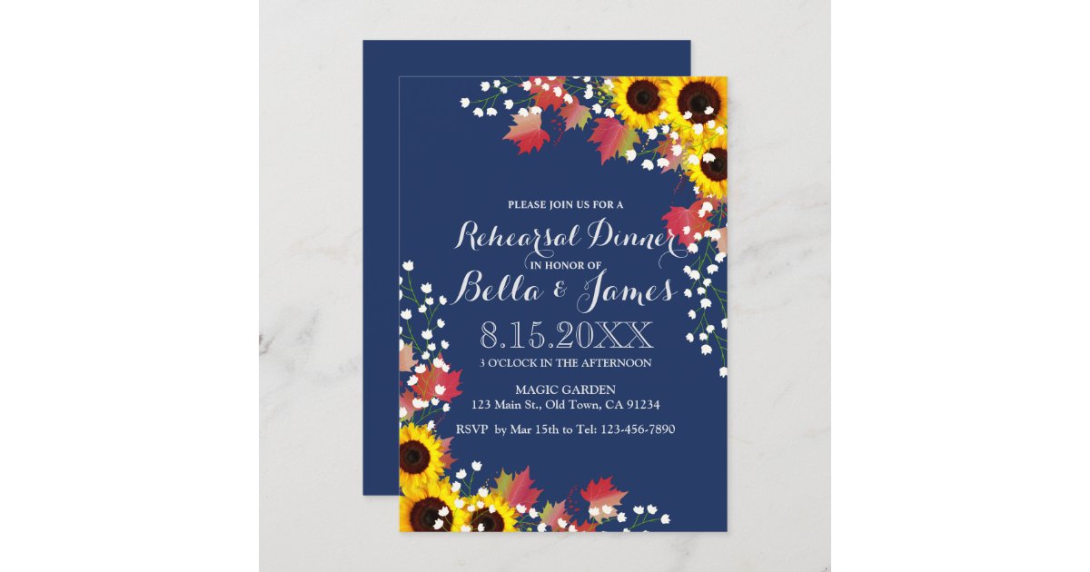 Navy Blue Sunflower Rehearsal Dinner Cards Zazzle