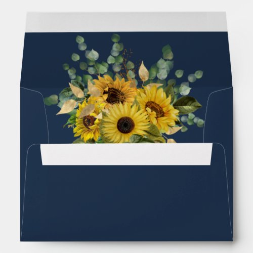 Navy Blue Sunflower Return Address Wedding Envelope