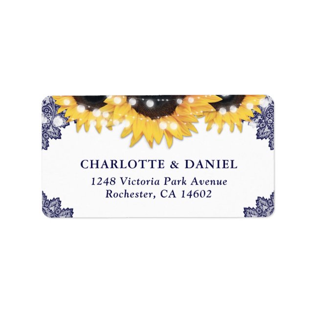 Navy Blue Sunflower Rustic Wedding Address Labels (Front)