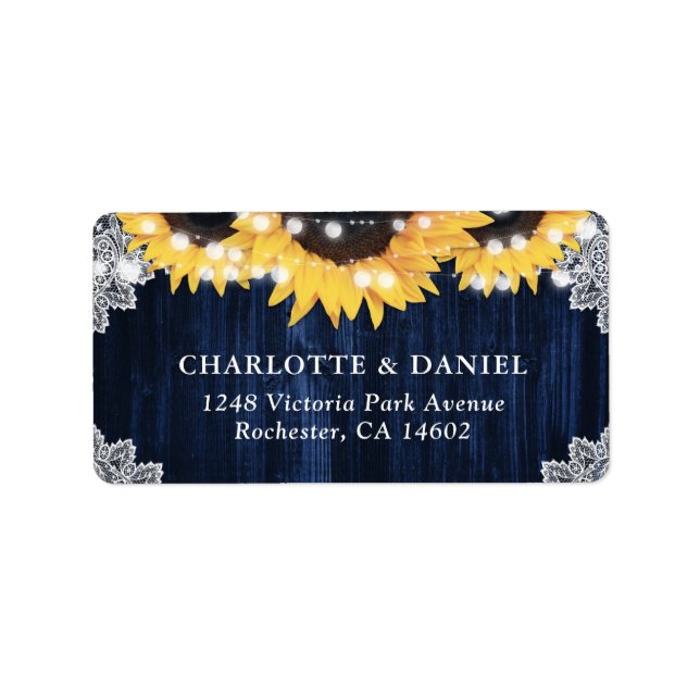 Navy Blue Sunflower Rustic Wedding Address Labels (Front)