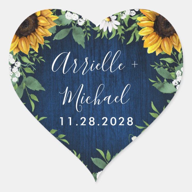 Navy Blue Sunflower Rustic Wedding Favors Stickers