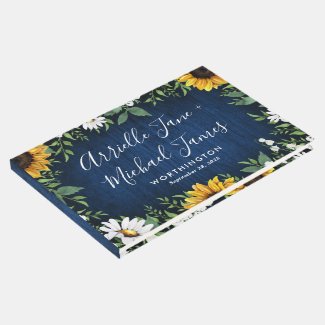 Navy Blue Sunflower Rustic Wedding Guest Book