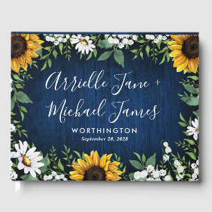 Navy Blue Sunflower Rustic Wedding Guest Book