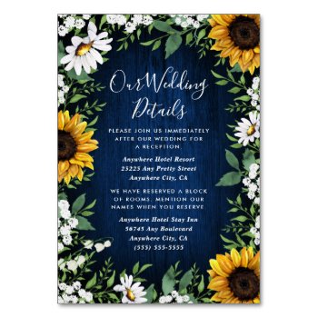 Navy Blue Sunflower Rustic Wedding Insert Cards by RusticWeddings at Zazzle