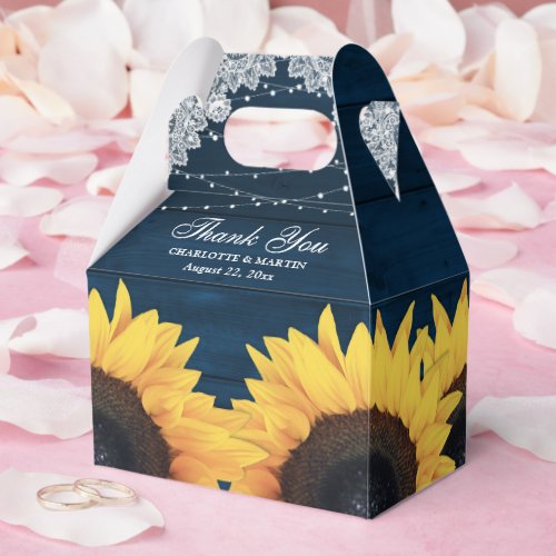 Navy Blue Sunflower Rustic Wedding Thank You Favor Boxes