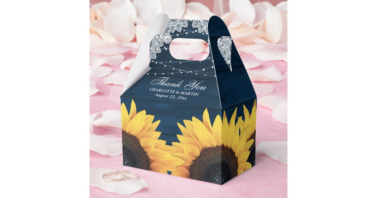 Navy Blue Sunflower Rustic Wedding Thank You Favor Boxes | Zazzle