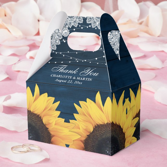 Navy Blue Sunflower Rustic Wedding Thank You Favor Boxes (Wedding)