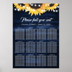 Navy Blue Sunflower Rustic Wood Seating Chart 12