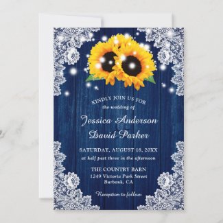 Navy Blue Sunflower Rustic Wood Wedding