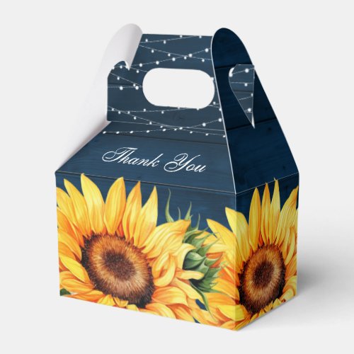 Navy Blue Sunflower Rustic Wood Wedding Thank You Favor Boxes