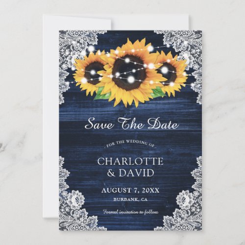 Navy Blue Sunflower Save The Date Cards