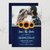 Navy Blue Sunflower Save The Date Photo Cards (Front/Back)