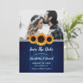 Navy Blue Sunflower Save The Date Photo Cards (Standing Front)