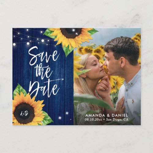 Navy Blue Sunflower Save The Date Photo Postcard
