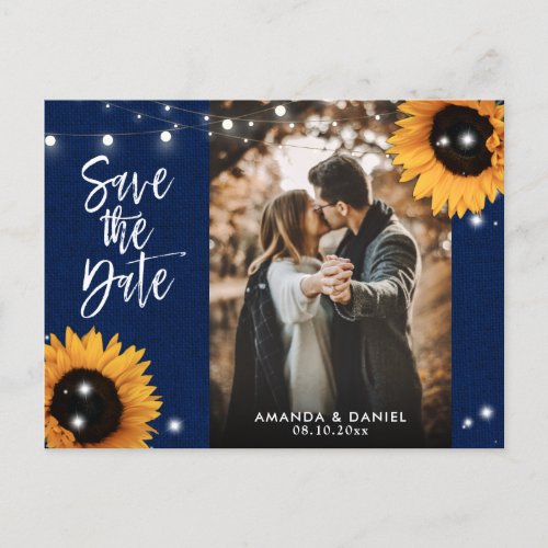 Navy Blue Sunflower Save The Date Photo Postcard