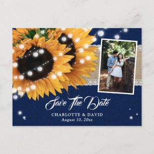 Navy Blue Sunflower Save The Date Photo Postcards