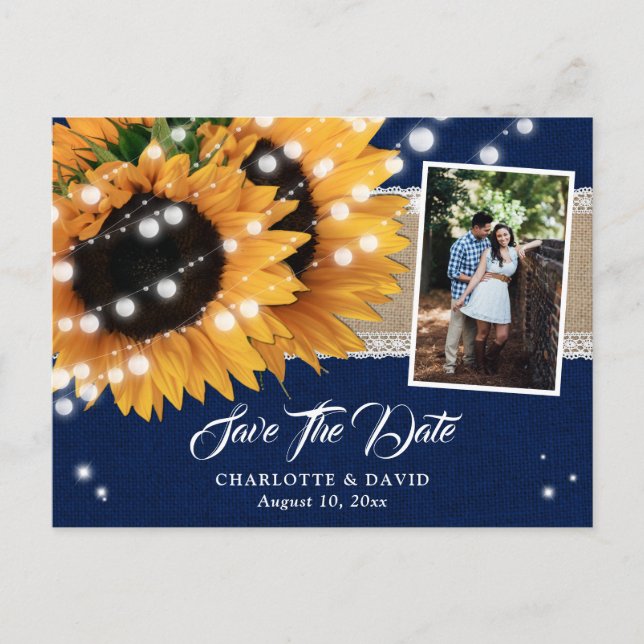 Navy Blue Sunflower Save The Date Photo Postcards (Front)