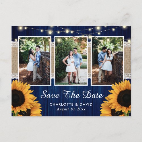 Navy Blue Sunflower Save The Date Photo Postcards