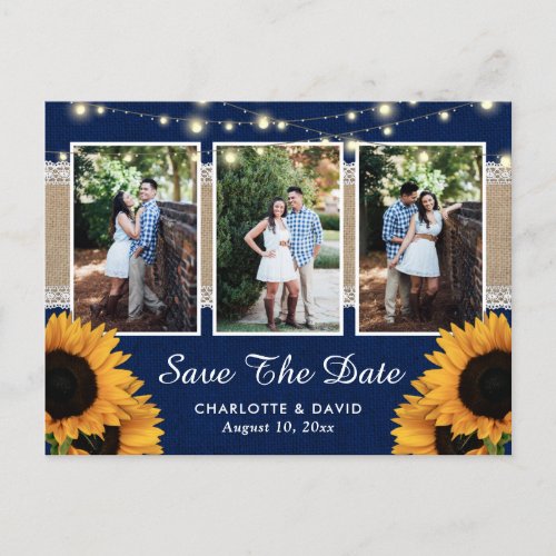 Navy Blue Sunflower Save The Date Photo Postcards