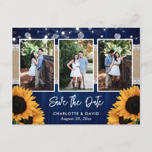 Navy Blue Sunflower Save The Date Photo Postcards