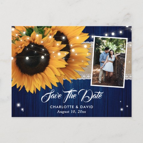 Navy Blue Sunflower Save The Date Photo Postcards