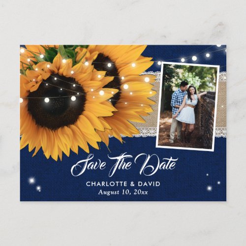 Navy Blue Sunflower Save The Date Photo Postcards