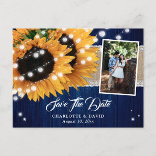 Navy Blue Sunflower Save The Date Photo Postcards