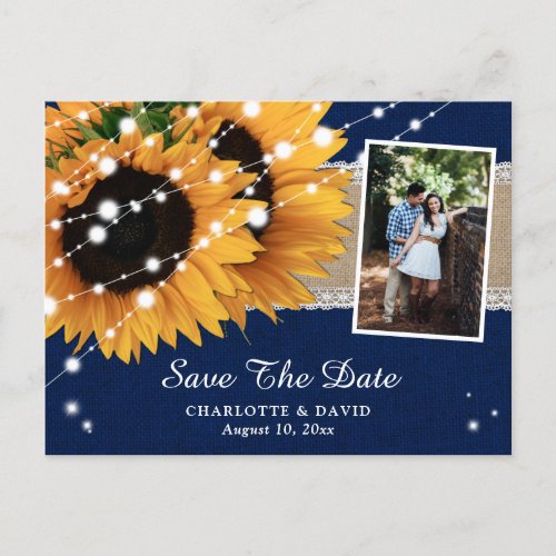 Navy Blue Sunflower Save The Date Photo Postcards