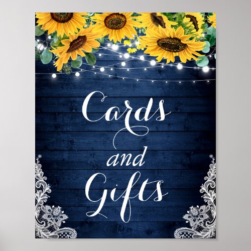 Navy Blue Sunflower String Lights Card and Gifts Poster