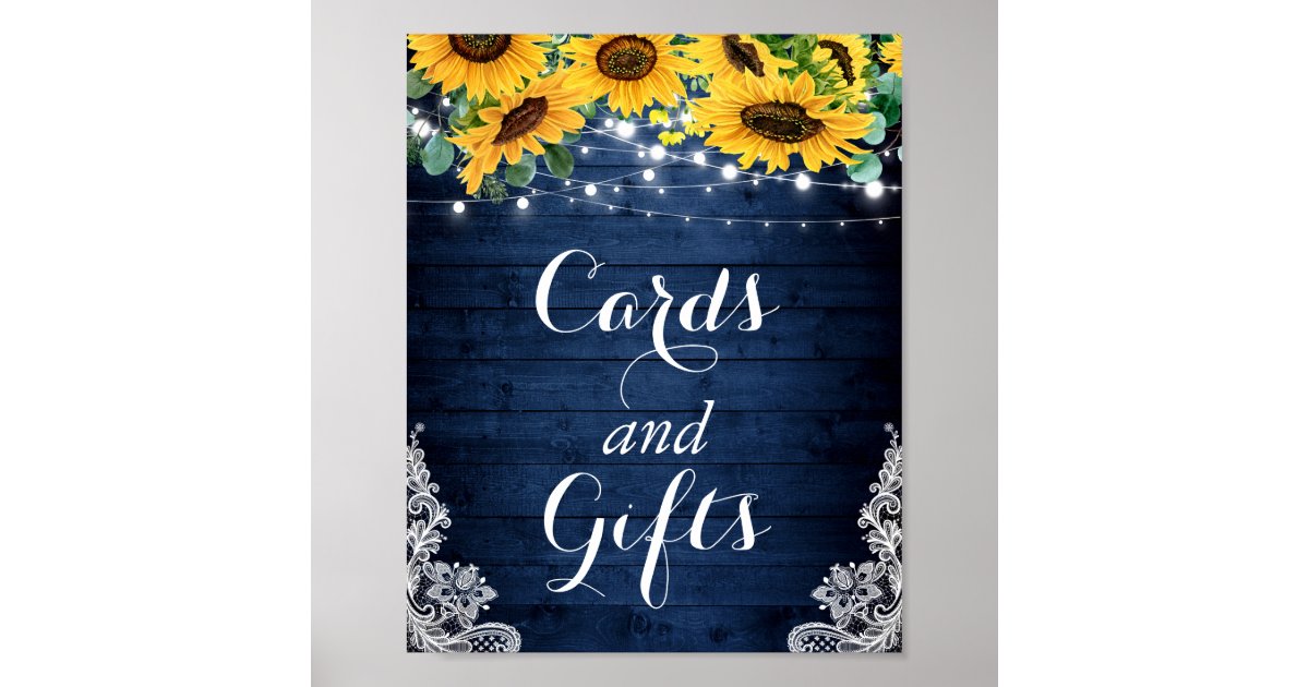 Navy Blue Sunflower String Lights Card and Gifts Poster | Zazzle