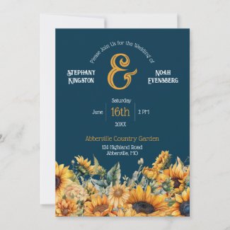 Navy Blue Sunflower Wedding Invitation