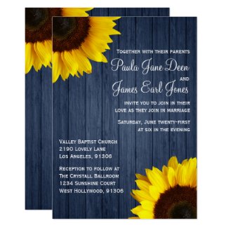 Navy Blue & Sunflower Wedding Invitation